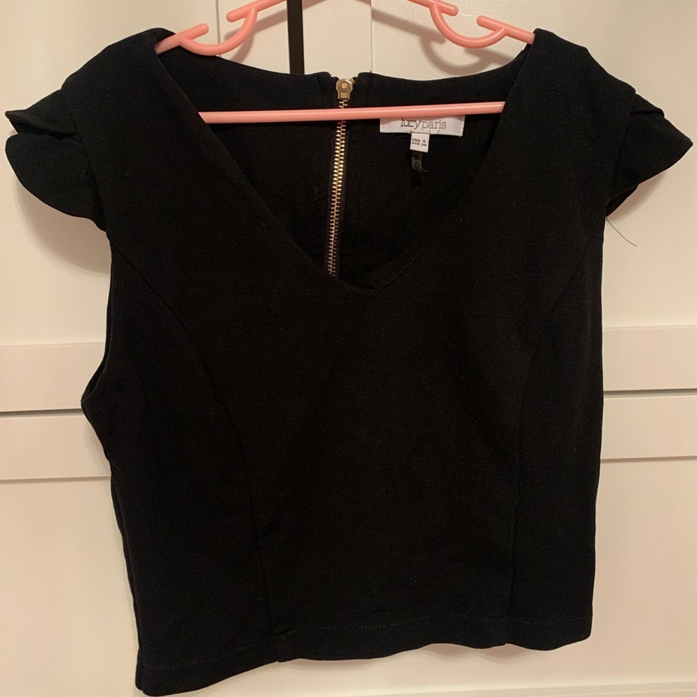 Womens lucyparis black crop top with gold zippered back size small
